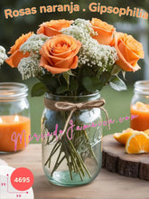 Centro de Mesa con Rosas Naranjas y Gipsophilia México